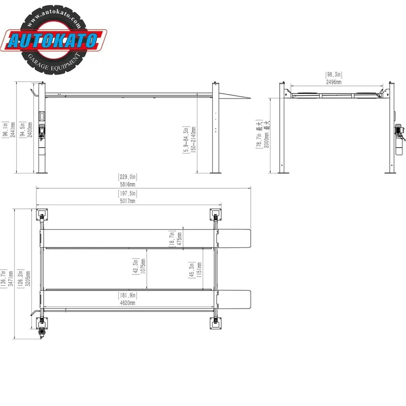 Katool KT-4H110 11,000lbs 4 Post Lift W/ 1-Year Warranty